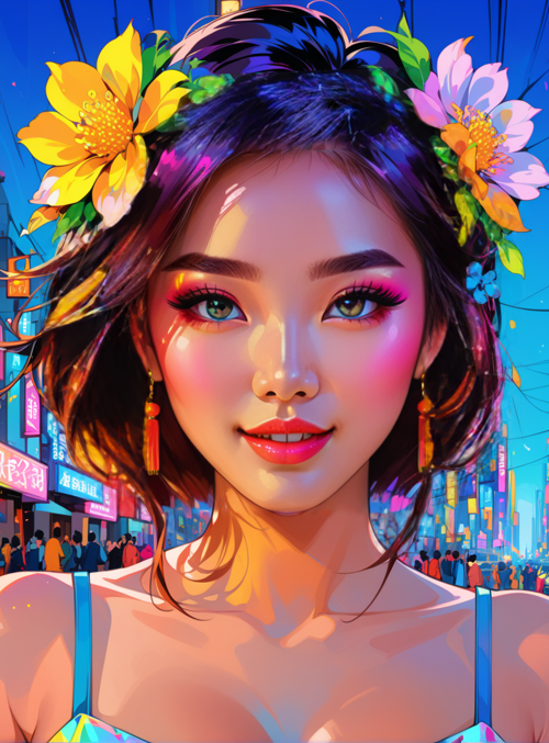woman, city, flowers