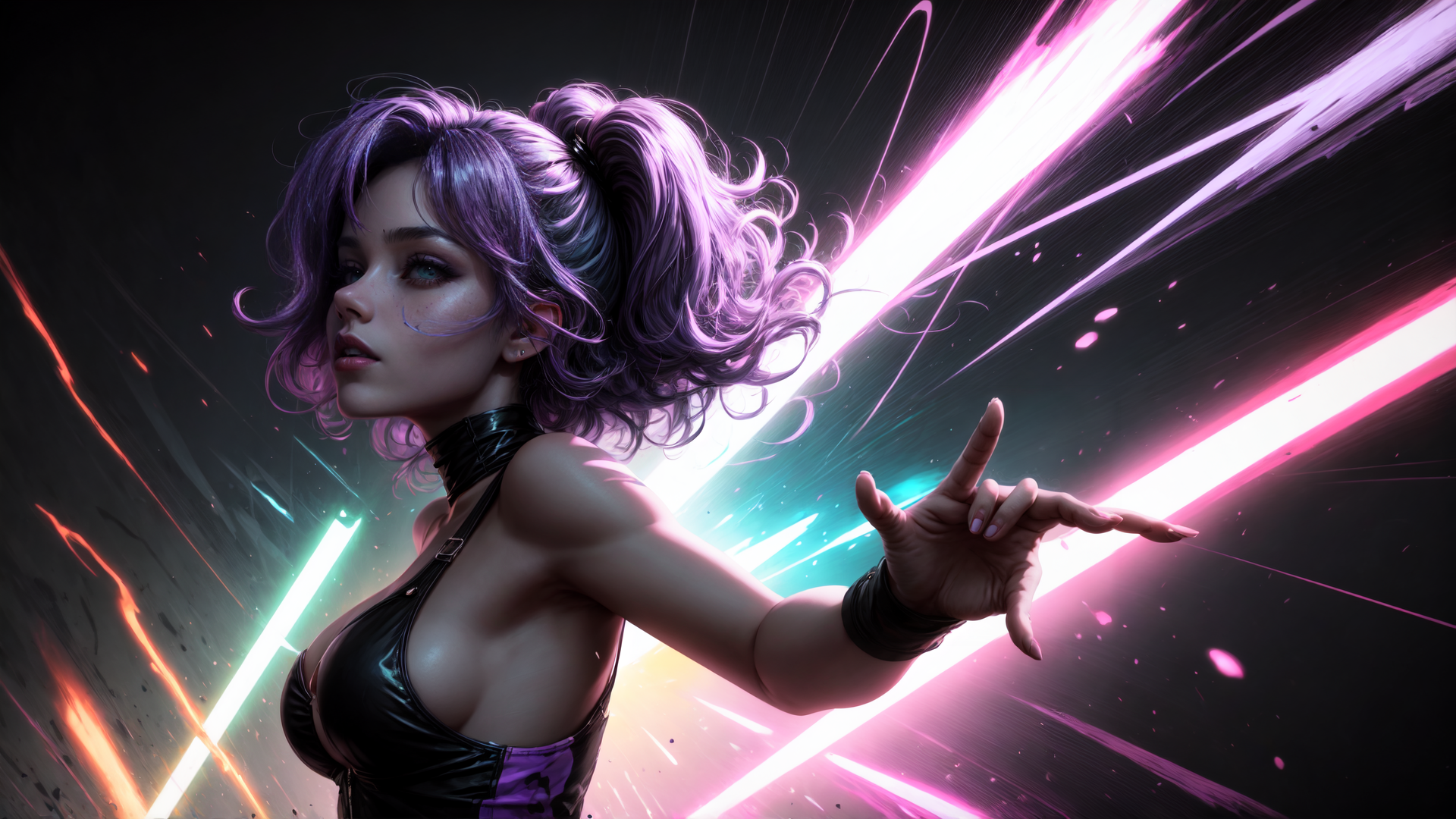 AI generated wallpaper featuring woman, neon, light
