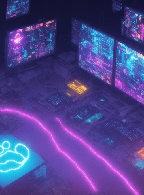 footprint, monitors, neon