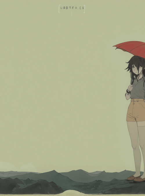 girl, umbrella, mountain, cloud