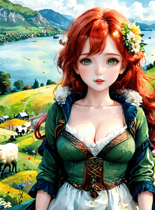 woman, sheep, landscape
