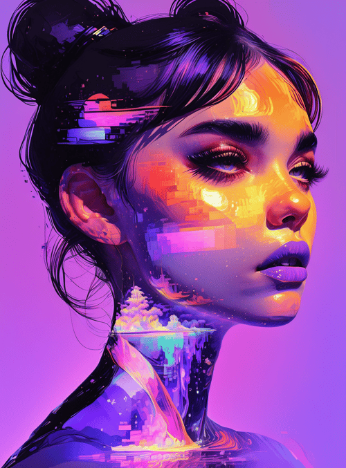 woman, portrait, neon, digital, art