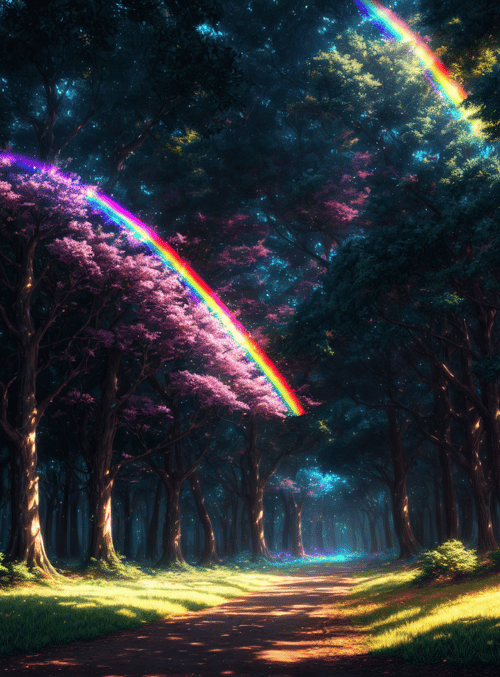 forest, rainbow, trees