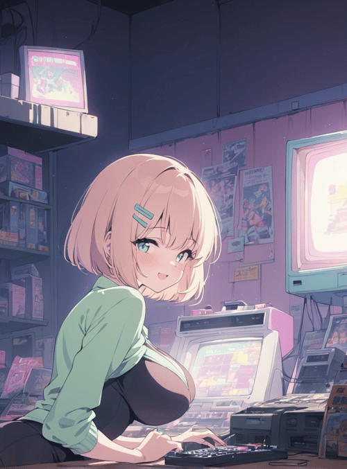 girl, retro, gaming
