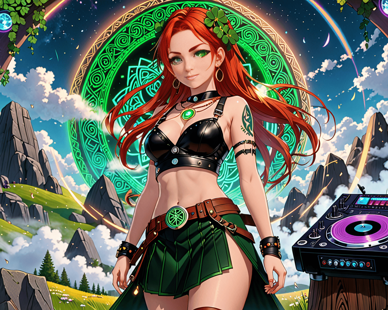 AI generated wallpaper featuring woman, dj, nature