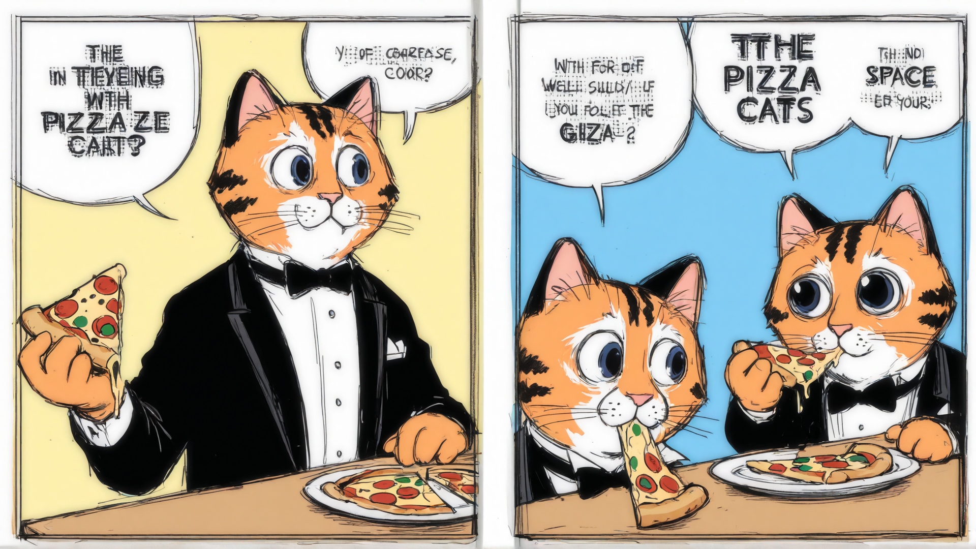 AI generated wallpaper featuring cat, pizza, cart