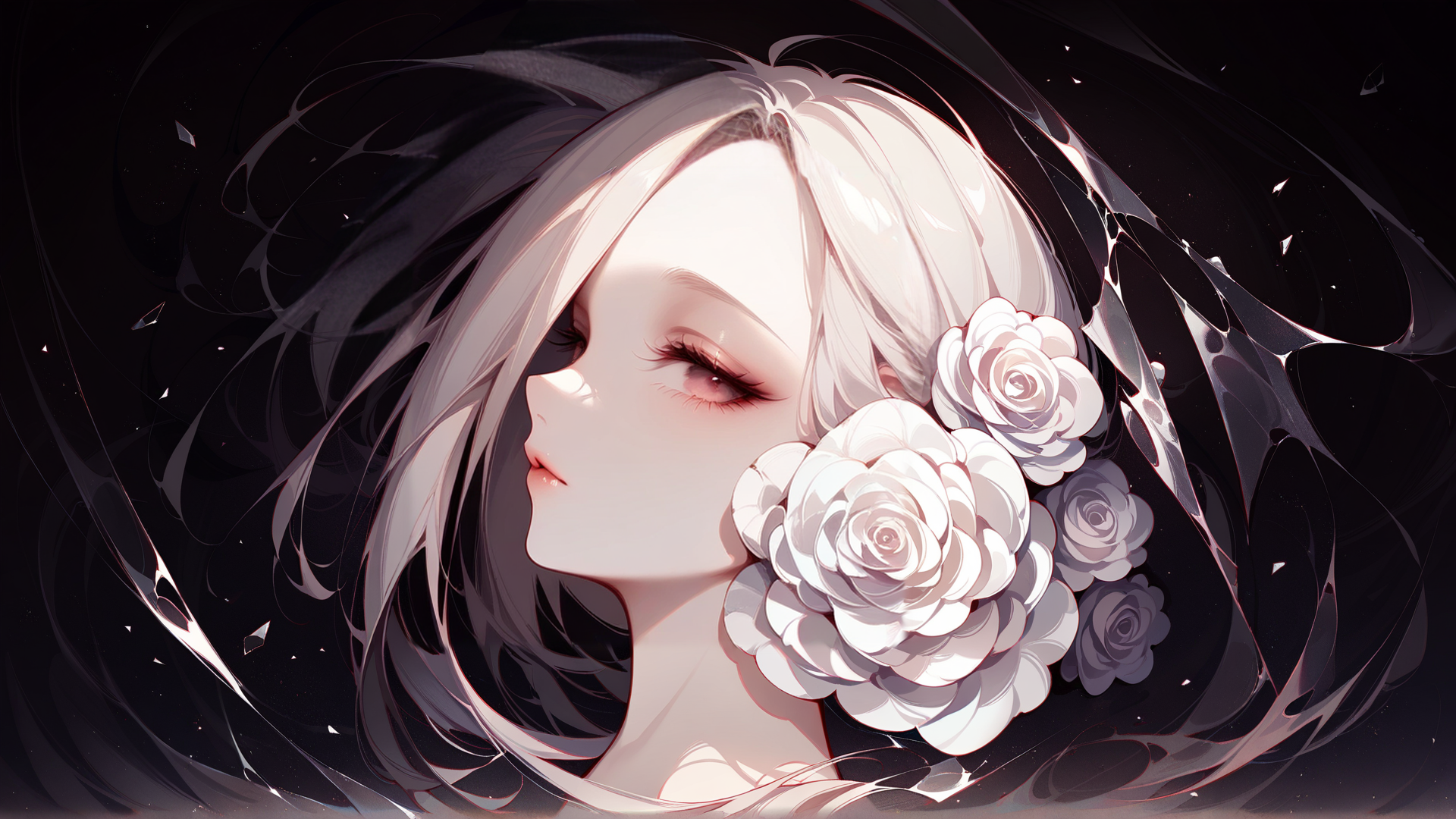 AI generated wallpaper featuring woman, roses, hair