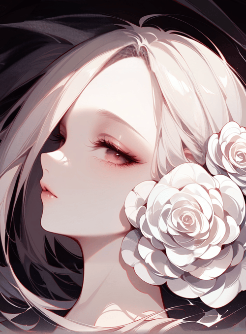 woman, roses, hair