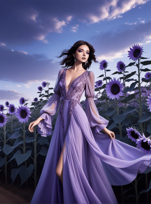 woman, sunflowers, dress