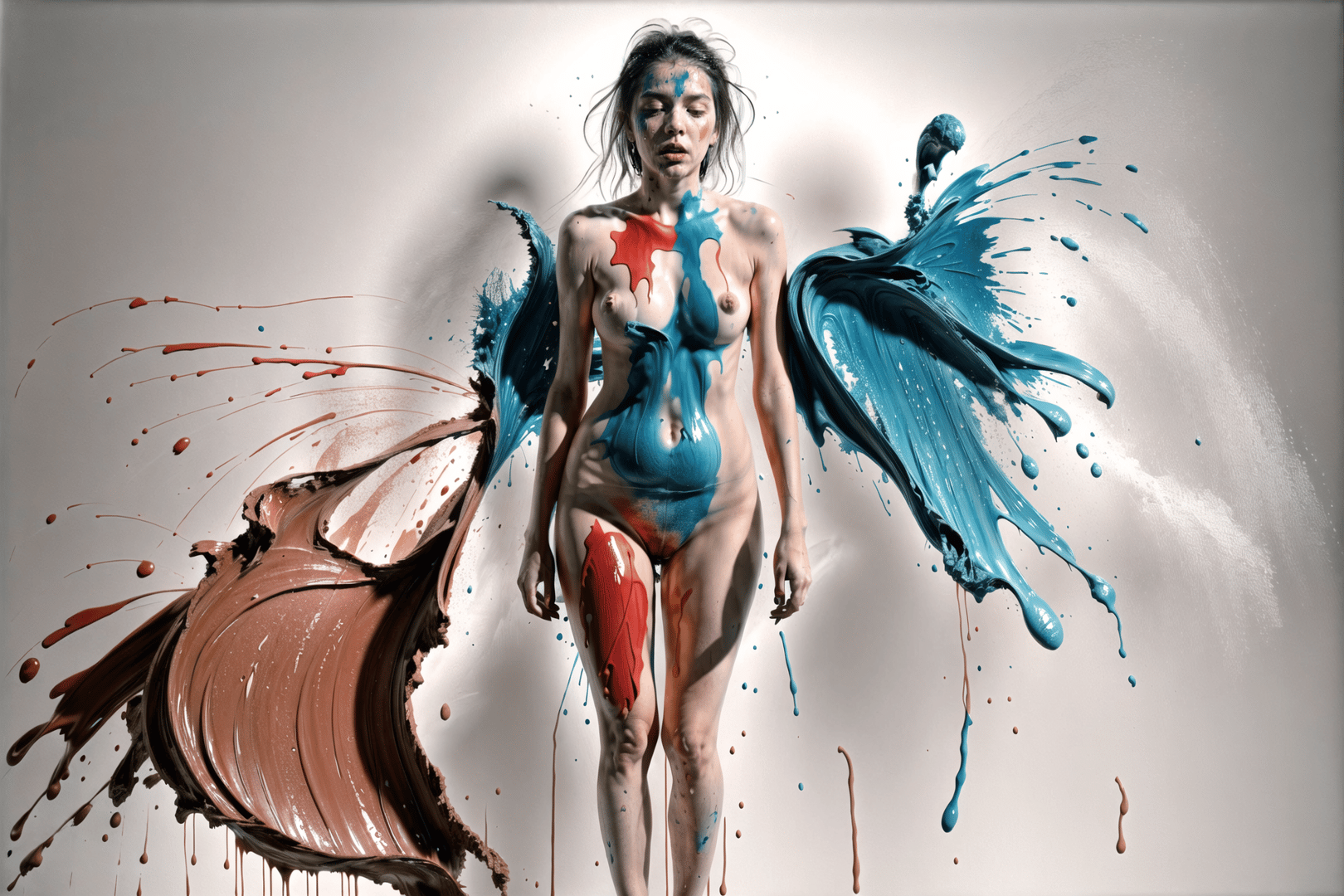 AI generated wallpaper featuring woman, paint, wings