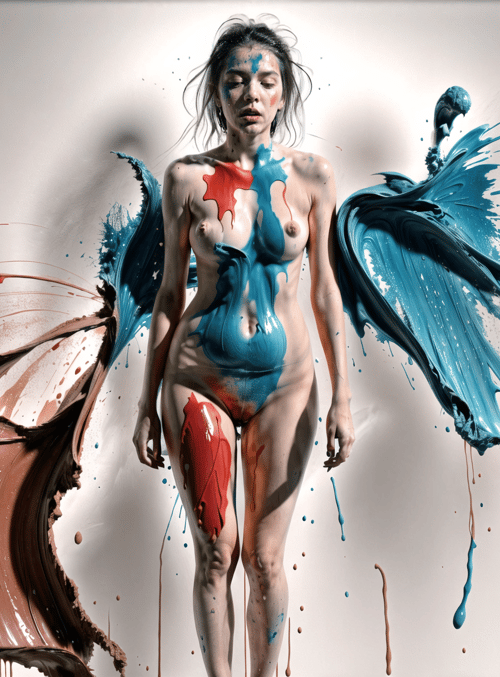 woman, paint, wings