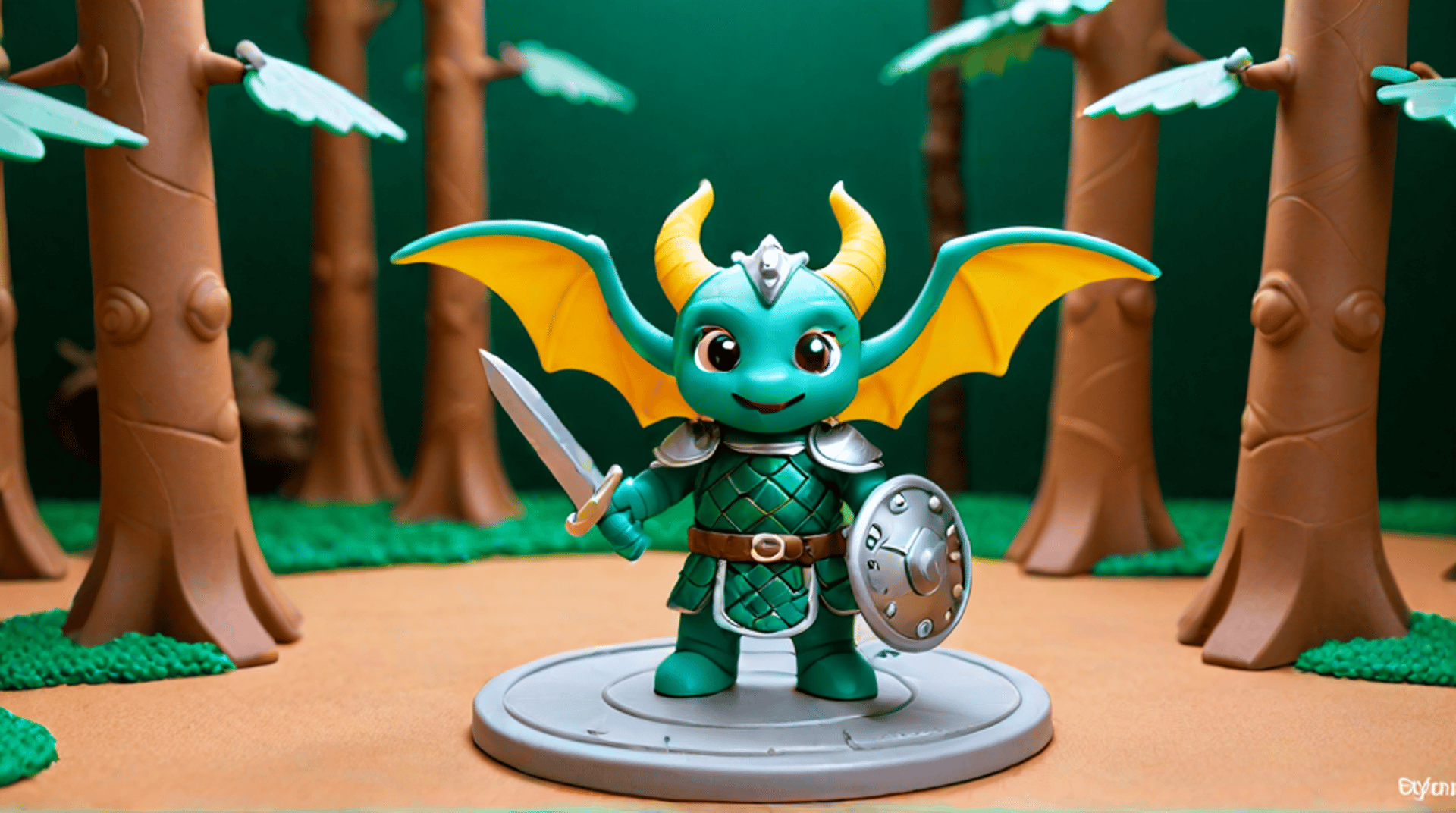 AI generated wallpaper featuring dragon, knight, sword, shield, tree, figurine, armor, horn, wing, base