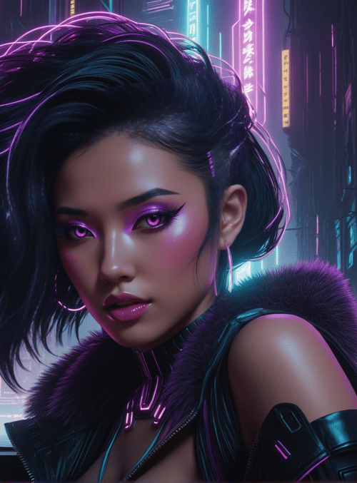 woman, cyberpunk, neon