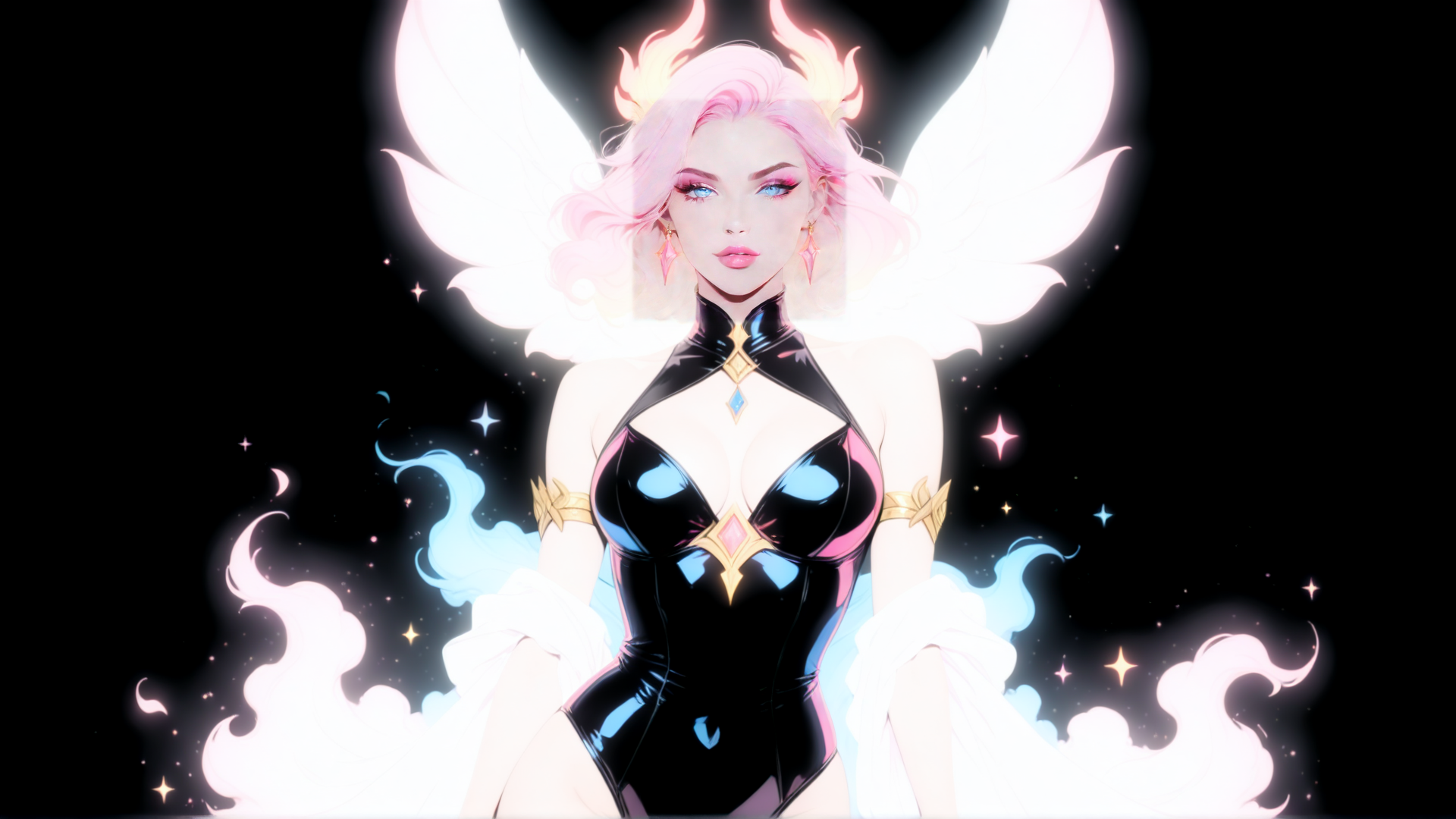 AI generated wallpaper featuring femme, angel, goddess