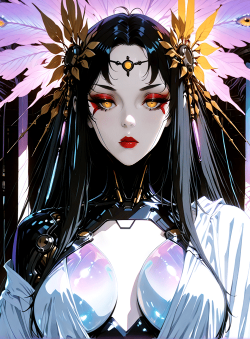 cyberpunk, woman, feathers, glasses, spheres