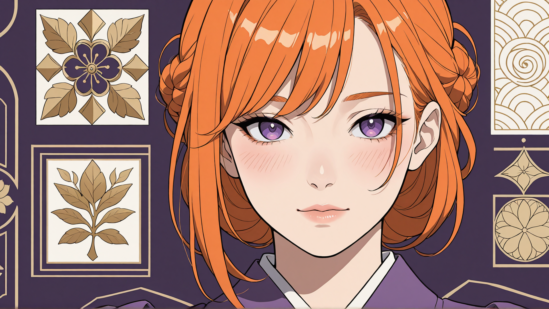 AI generated wallpaper featuring woman, hair, pattern, leaf, flower