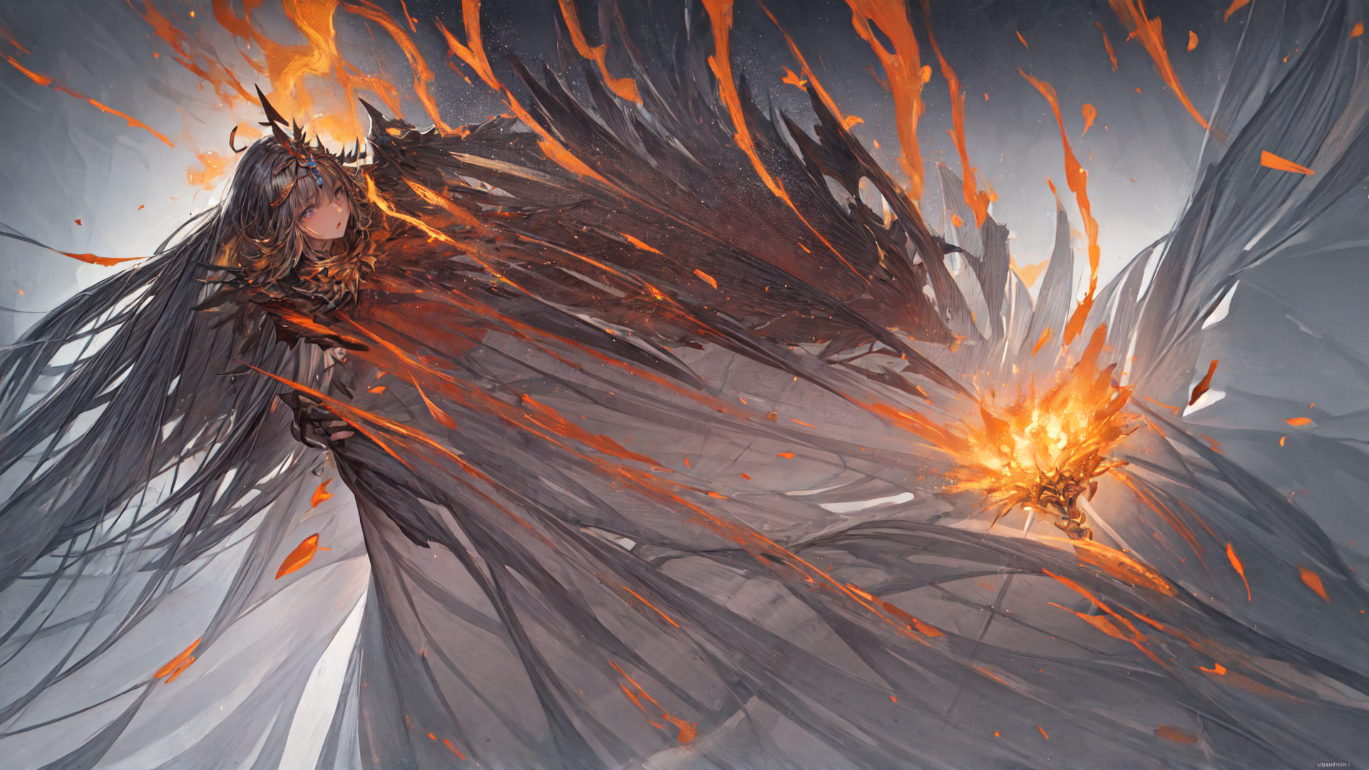 AI generated wallpaper featuring angel, fire, wings
