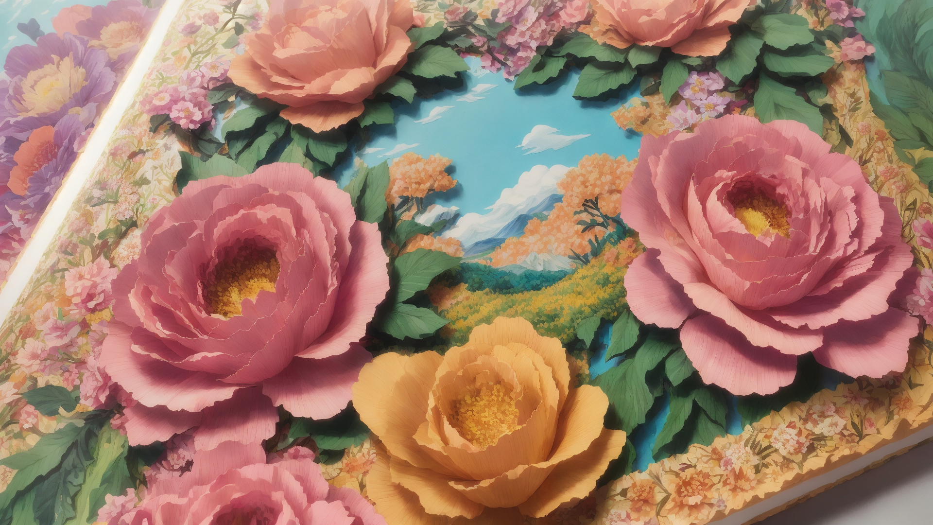 AI generated wallpaper featuring flowers, landscape