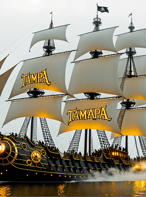 ship, sail, pirate, city, water, flag, building, light, sailboat, Tampa