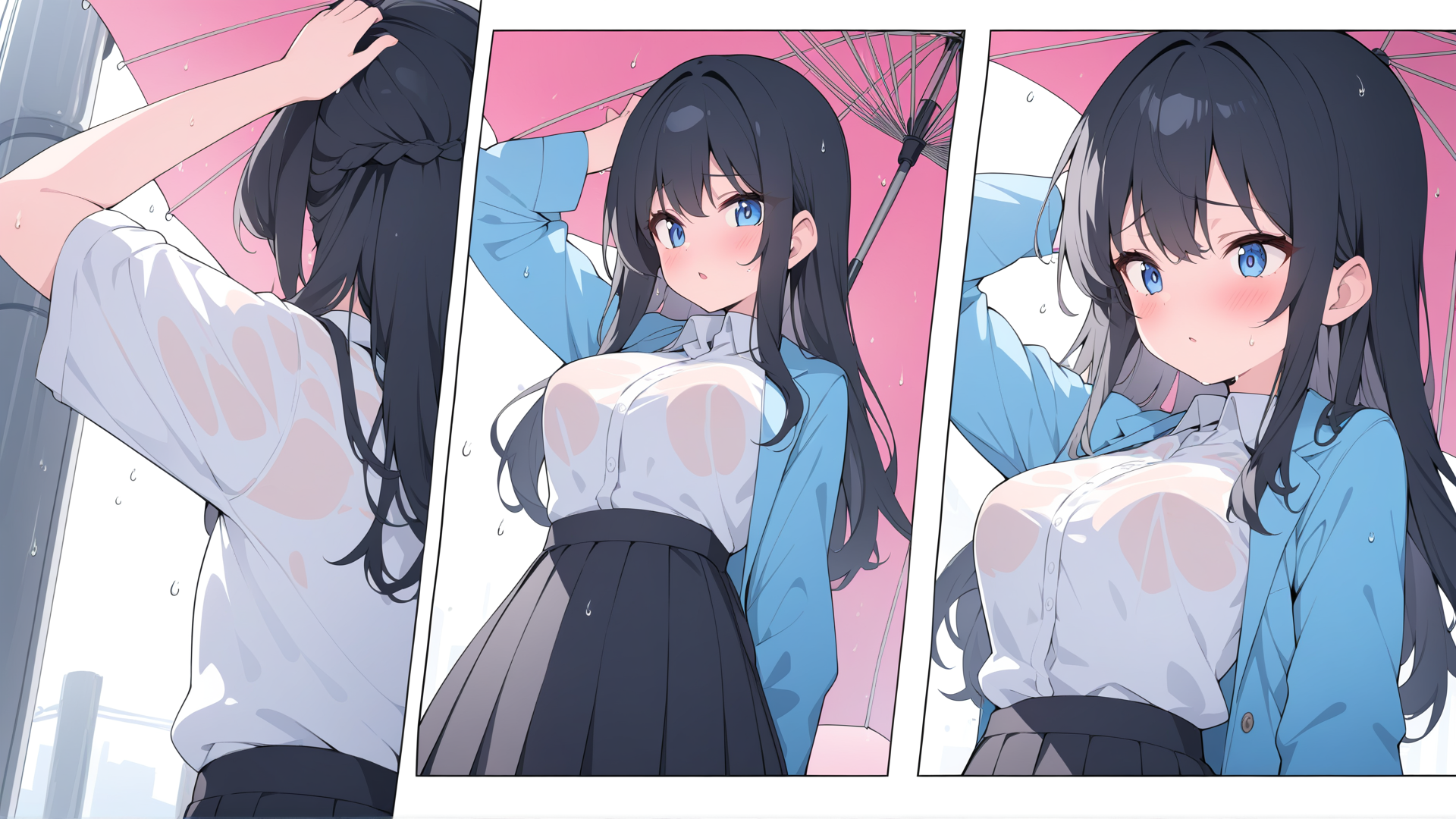 AI generated wallpaper featuring girl, umbrella, school uniform