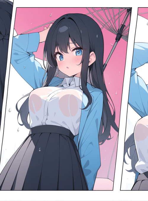 girl, umbrella, school uniform