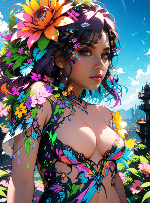 woman, flowers, city