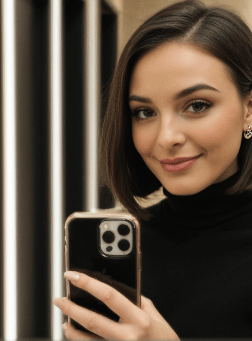 woman, phone, mirror