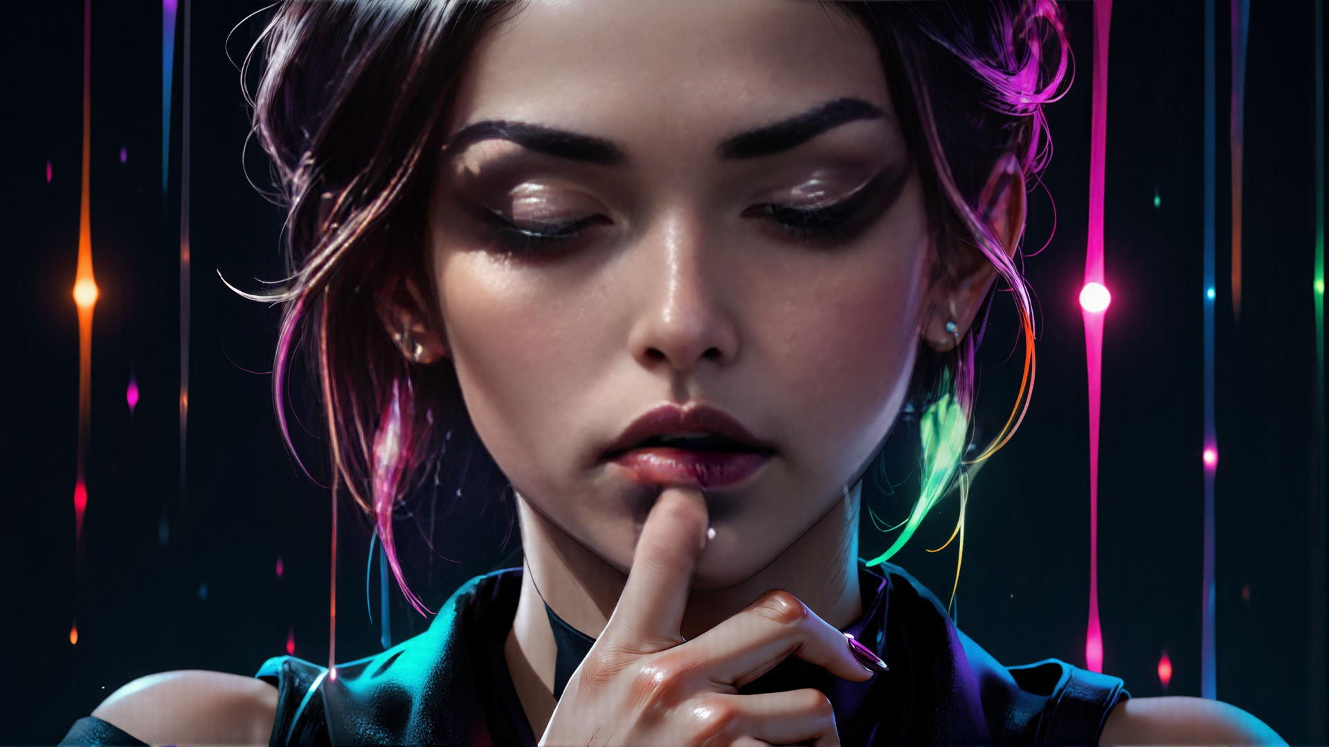 AI generated wallpaper featuring woman, hand, hair