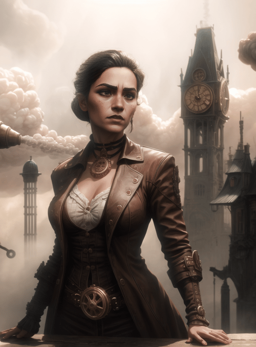 woman, steampunk, clock tower