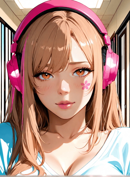 woman, headphones, blouse, corridor