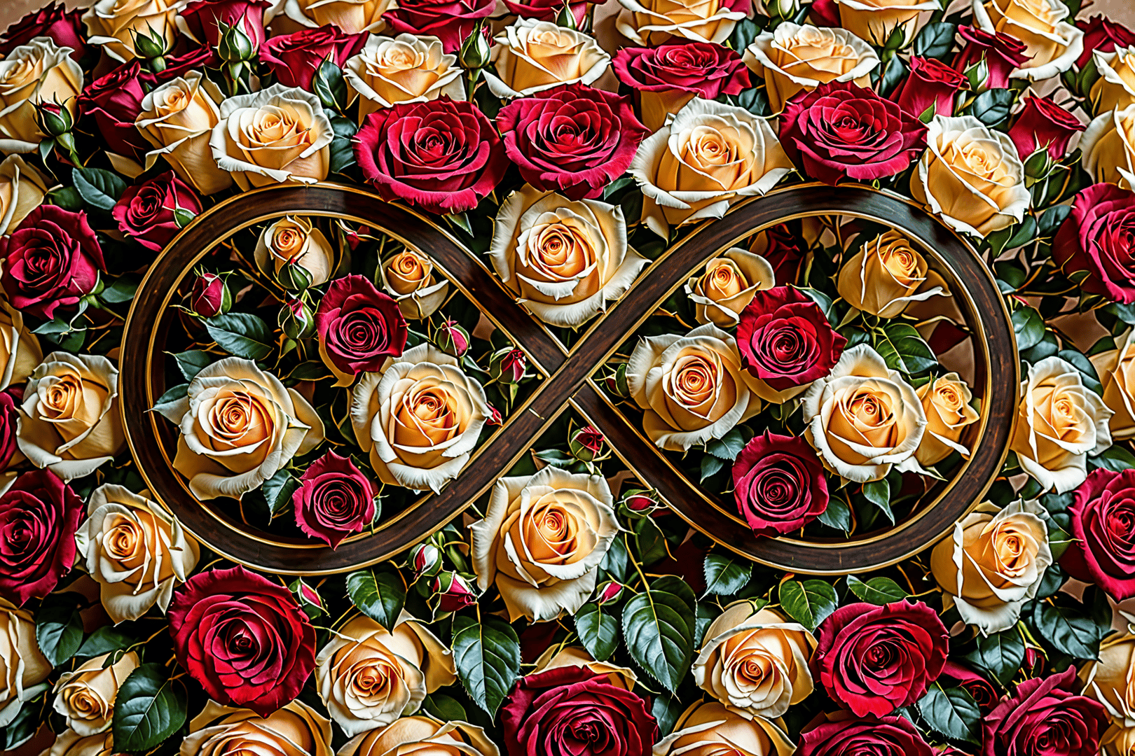 AI generated wallpaper featuring roses, infinity symbol