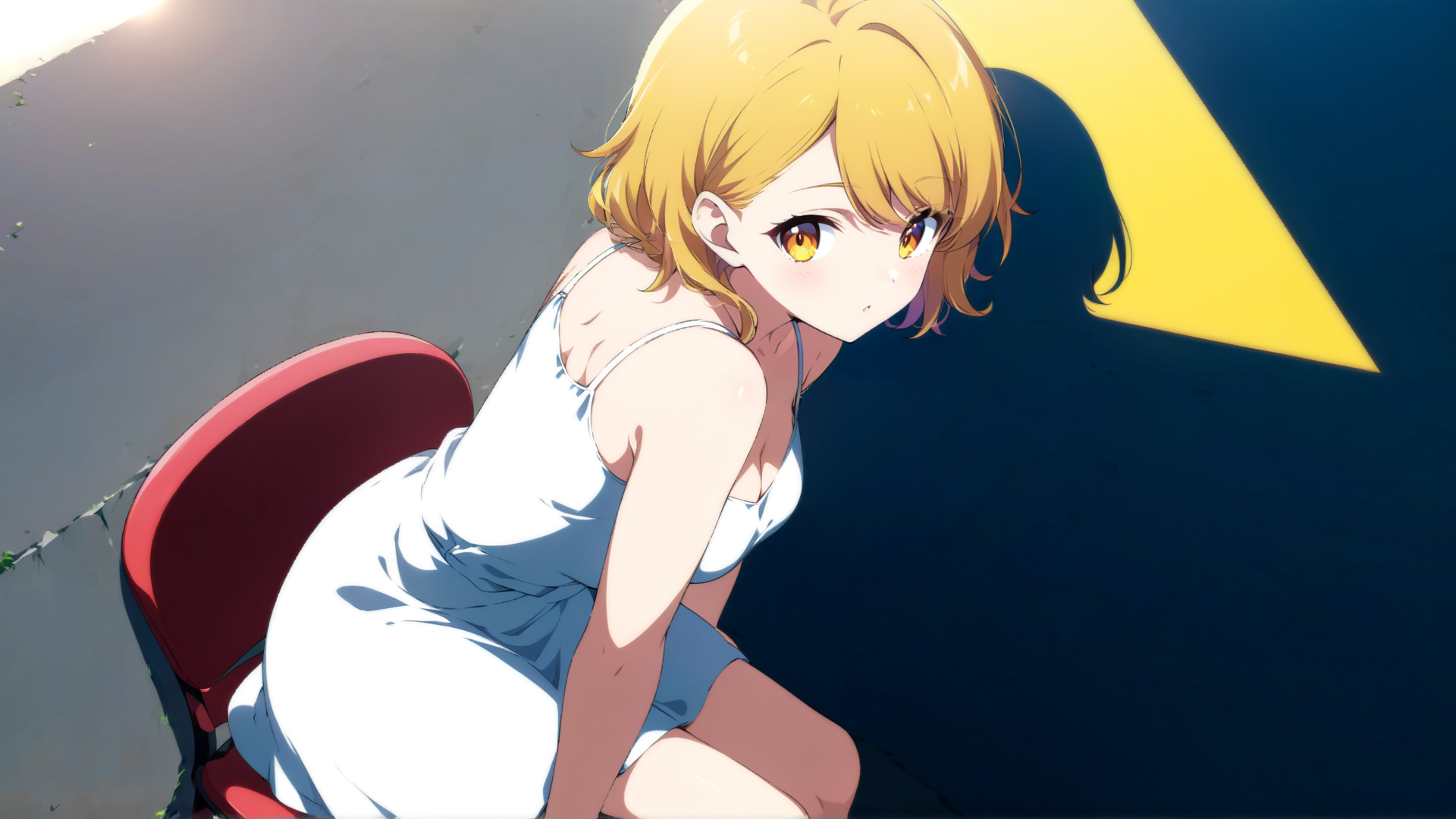 AI generated wallpaper featuring anime girl, chair, sunlight