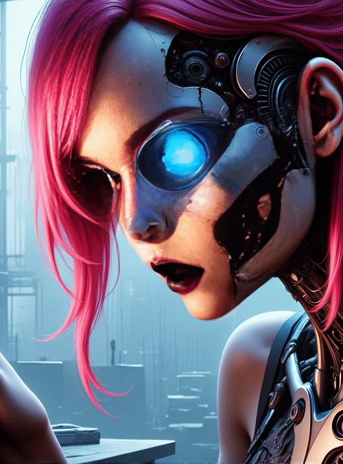 cyborg, skull, needle