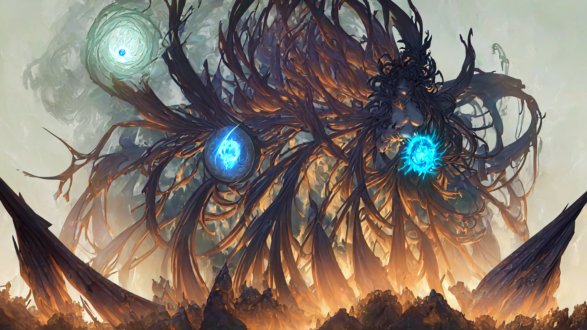 AI generated wallpaper featuring tree, being, energy