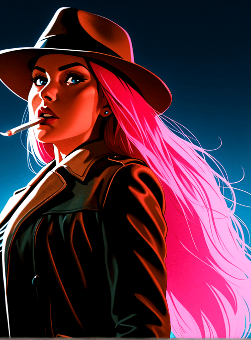 woman, neon, city, hat, cigarette, pink hair, jacket