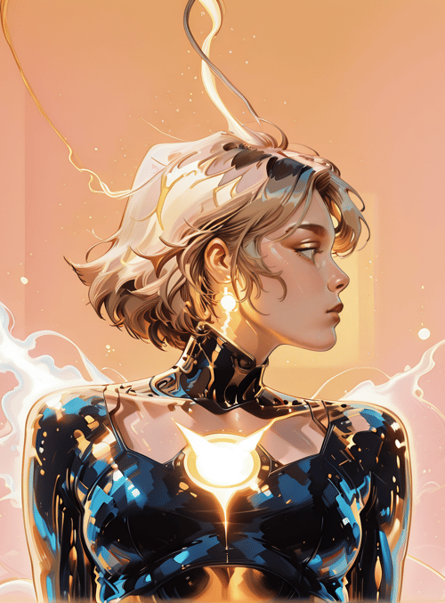 cyborg, robot, woman, futuristic, machine, neon, glow, soul, tech