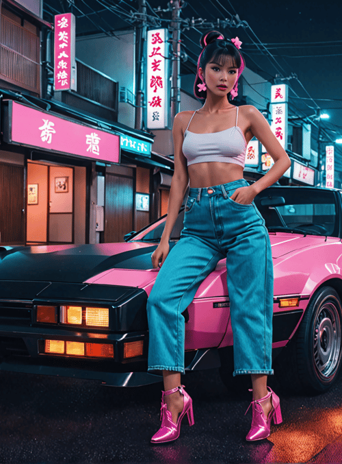 woman, car, street