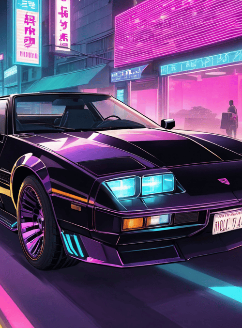 car, cityscape, neon