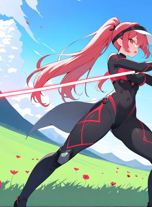 anime girl, sword, field