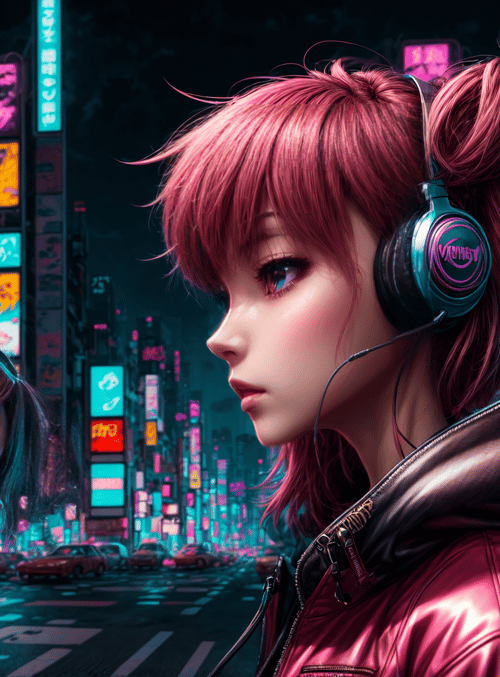 girls, headphones, city