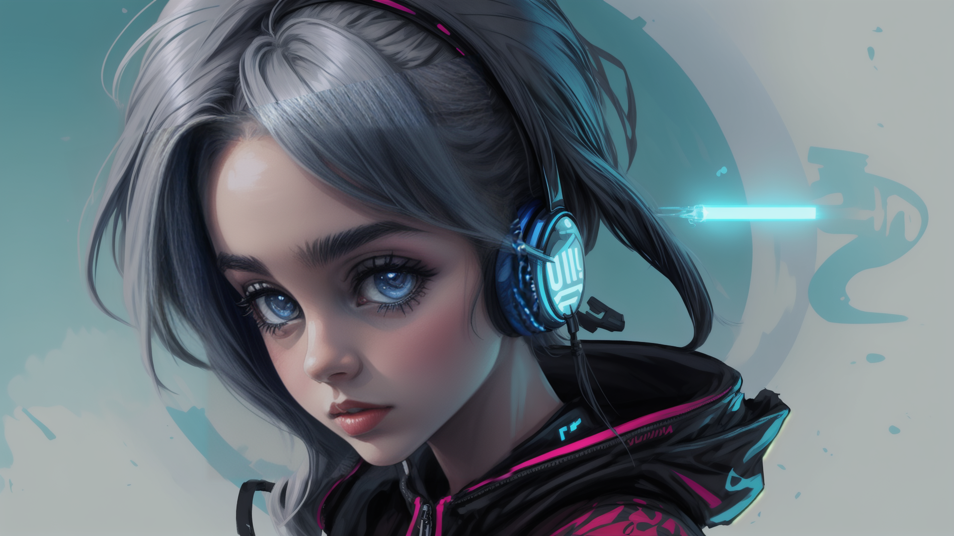 AI generated wallpaper featuring girl, headphones, jacket