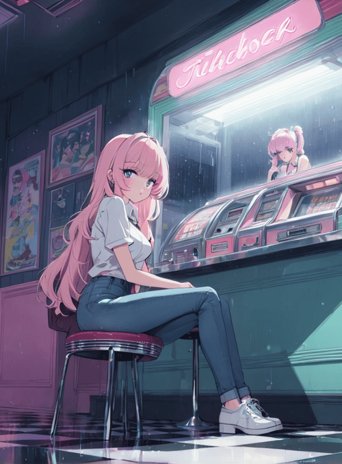 girl, jukebox, arcade