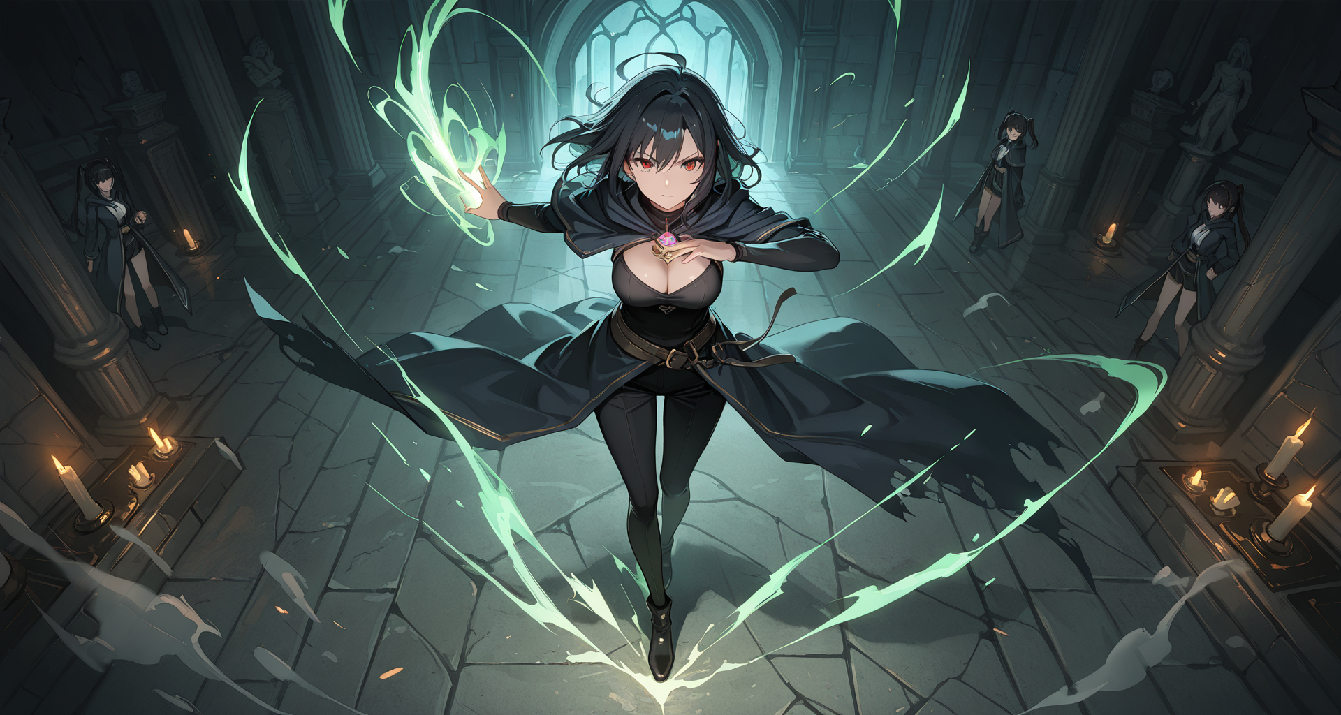 AI generated wallpaper featuring mage, woman, sorceress