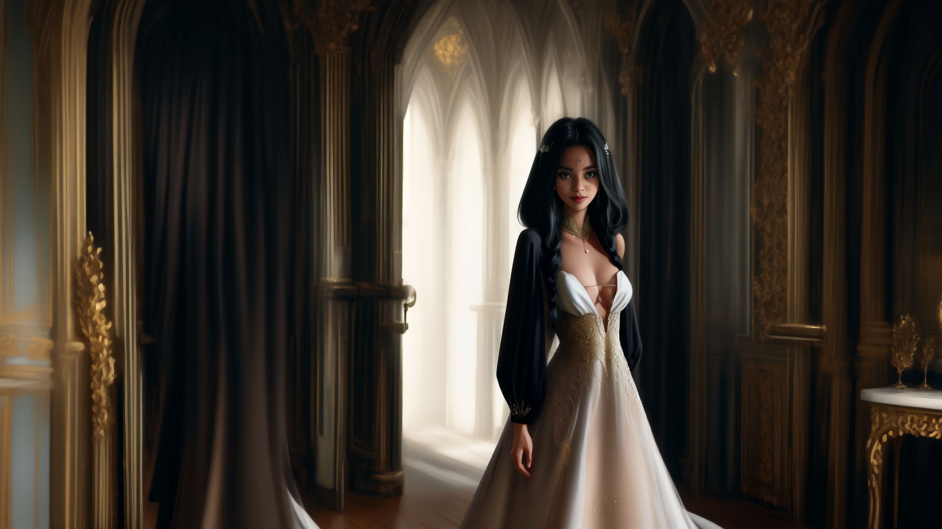 AI generated wallpaper featuring woman, dress, gown