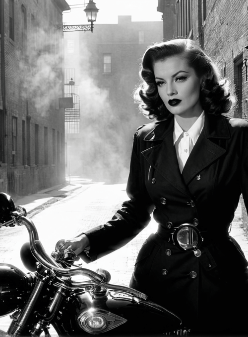 woman, motorcycle, alley