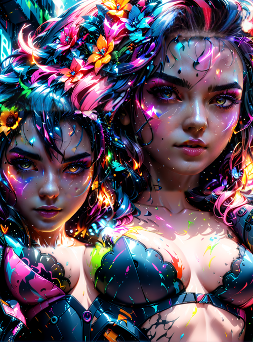 women, cyberpunk, flowers
