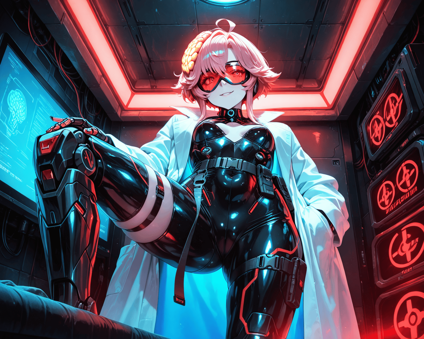 AI generated wallpaper featuring cyborg, scientist, robot