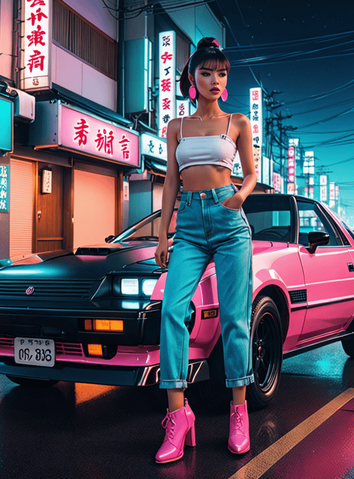 woman, car, street