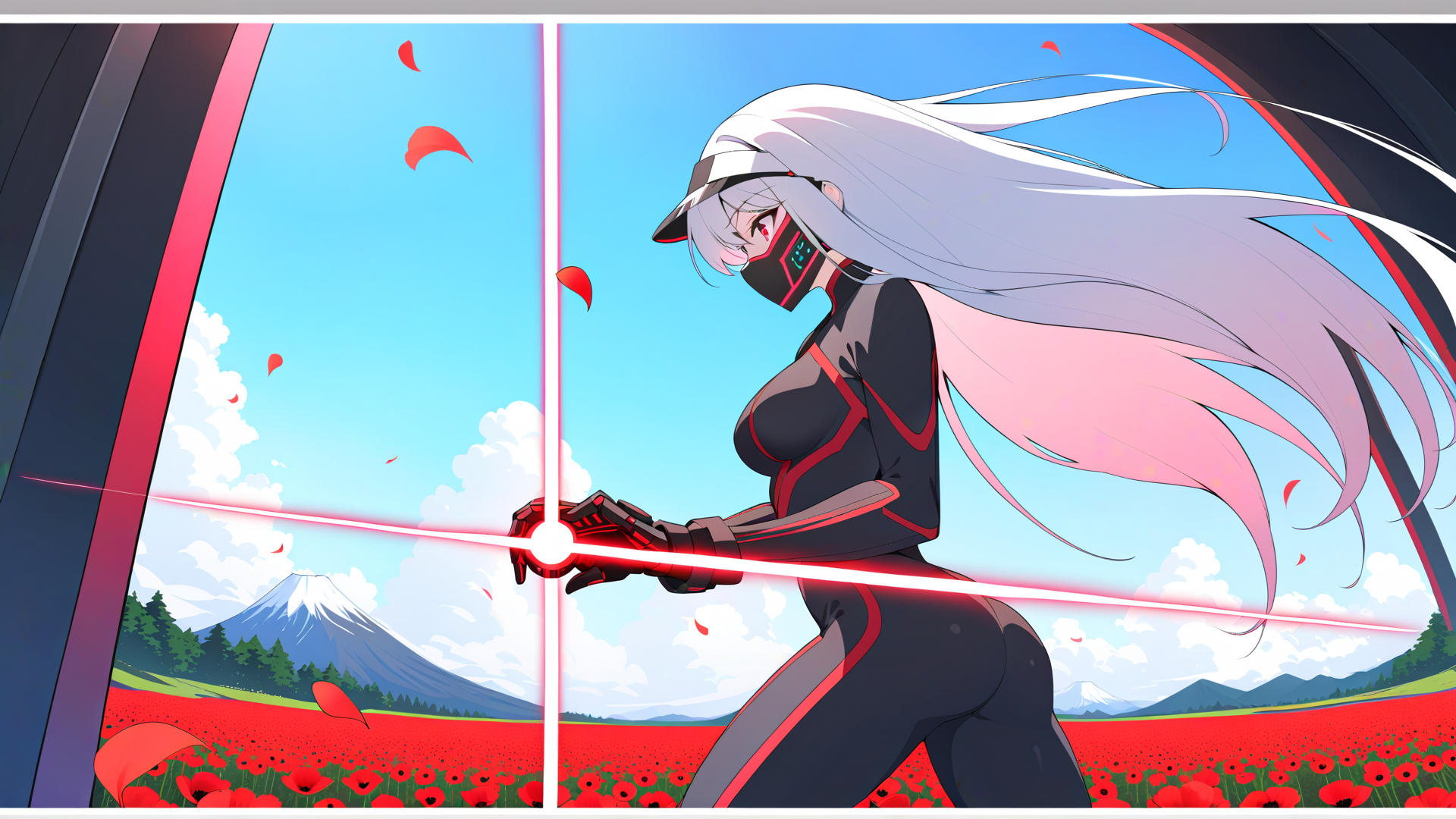 AI generated wallpaper featuring cyborg, anime, femboy