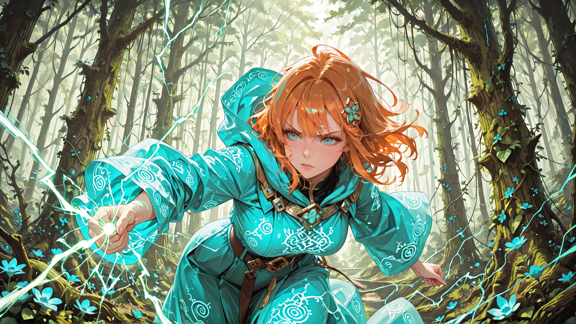 AI generated wallpaper featuring elf, witch, forest, magician, fairy